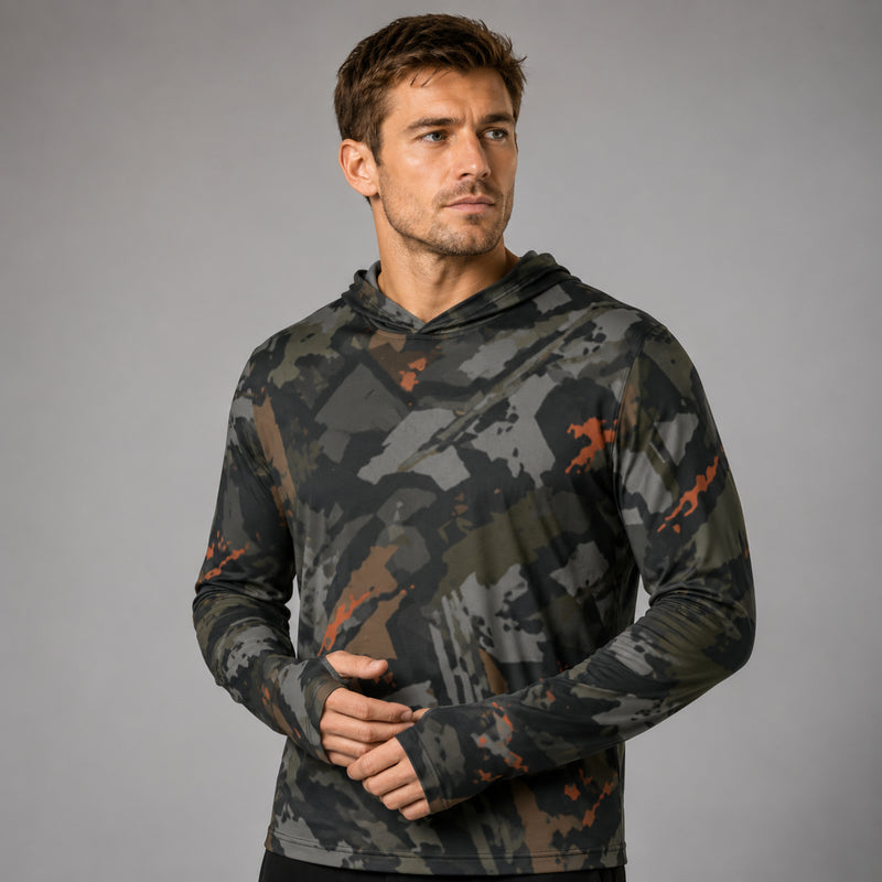 Jager Built by Fire Signature CAMO Mens Sunscreen Sports Hoodie With Thumb Holes - S / White