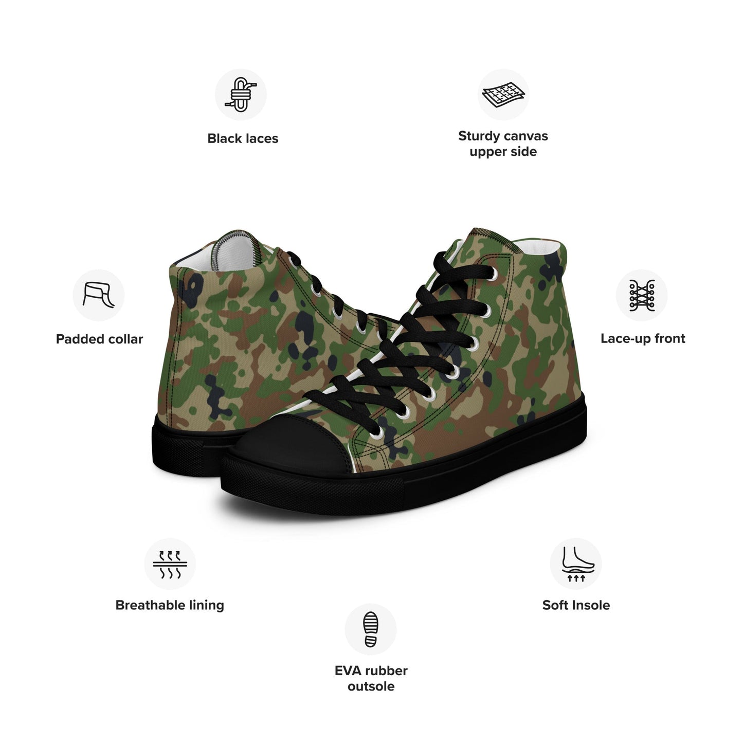 Japanese Flecktarn Jietai Woodland CAMO Mens high top canvas shoes - High Top Canvas Shoes