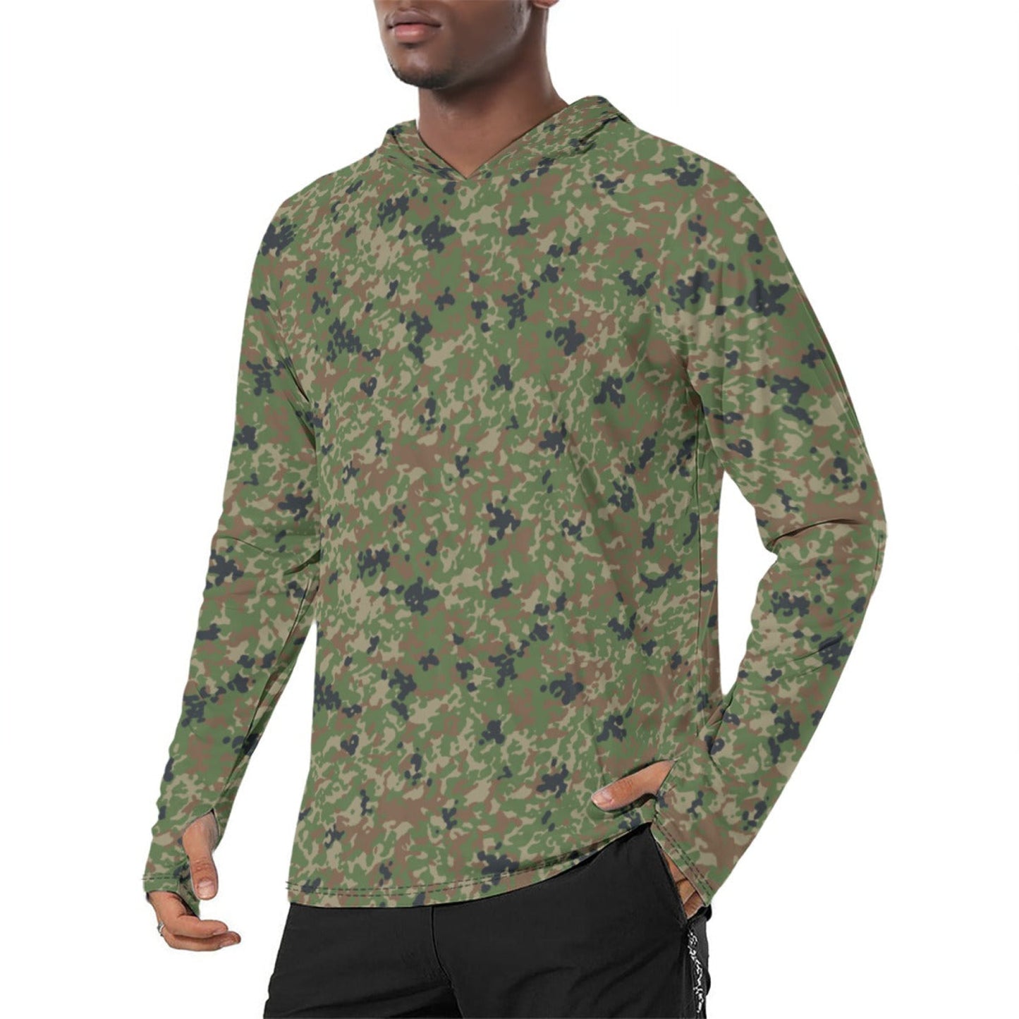 Japanese Flecktarn Jietai Woodland CAMO Mens Sunscreen Sports Hoodie With Thumb Holes - Hoodies