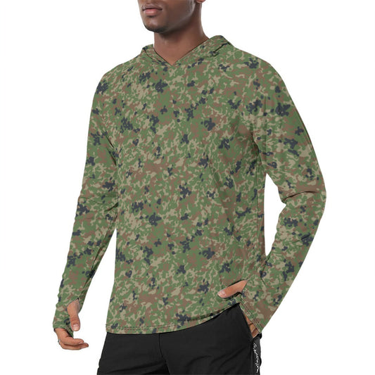 Japanese Flecktarn Jietai Woodland CAMO Mens Sunscreen Sports Hoodie With Thumb Holes - Hoodies
