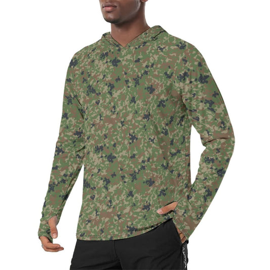 Japanese Jietai Flecktarn Woodland CAMO Men’s Sunscreen Sports Hoodie With Thumb Holes - Mens