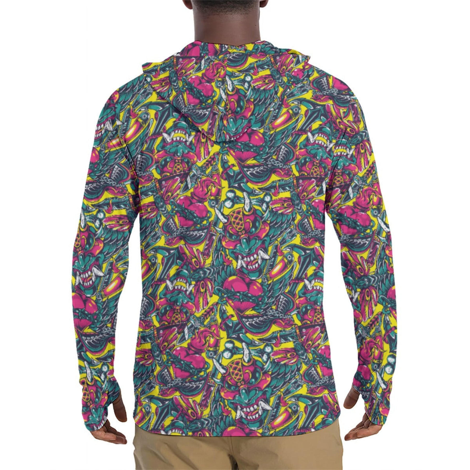 Kabuki Chaos CAMO Mens Sunscreen Sports Hoodie With Thumb Holes - Hoodies