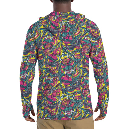 Kabuki Chaos CAMO Mens Sunscreen Sports Hoodie With Thumb Holes - Hoodies