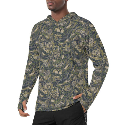 Kabuki Phantom Multi-terrain CAMO Mens Sunscreen Sports Hoodie With Thumb Holes - S / White - Hoodies