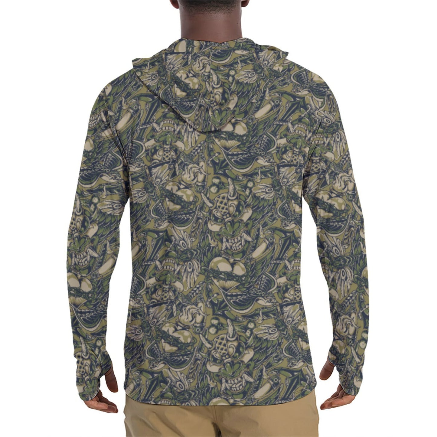Kabuki Phantom Multi-terrain CAMO Mens Sunscreen Sports Hoodie With Thumb Holes - S / White