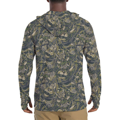 Kabuki Phantom Multi-terrain CAMO Mens Sunscreen Sports Hoodie With Thumb Holes - S / White