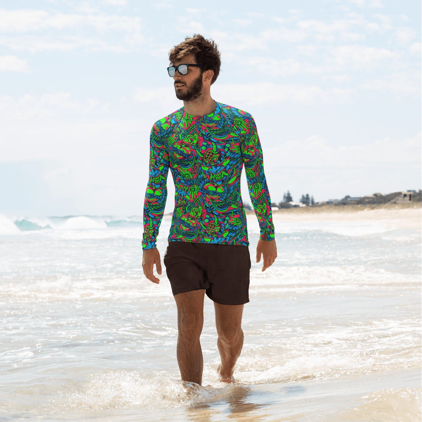 Kabuki Phantom Neon CAMO Mens Long-Sleeve Rash Guard - XS