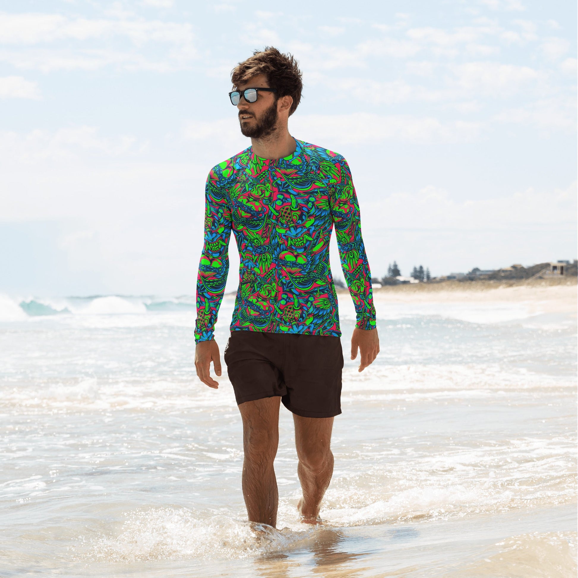 Kabuki Phantom Neon CAMO Mens Long-Sleeve Rash Guard - XS