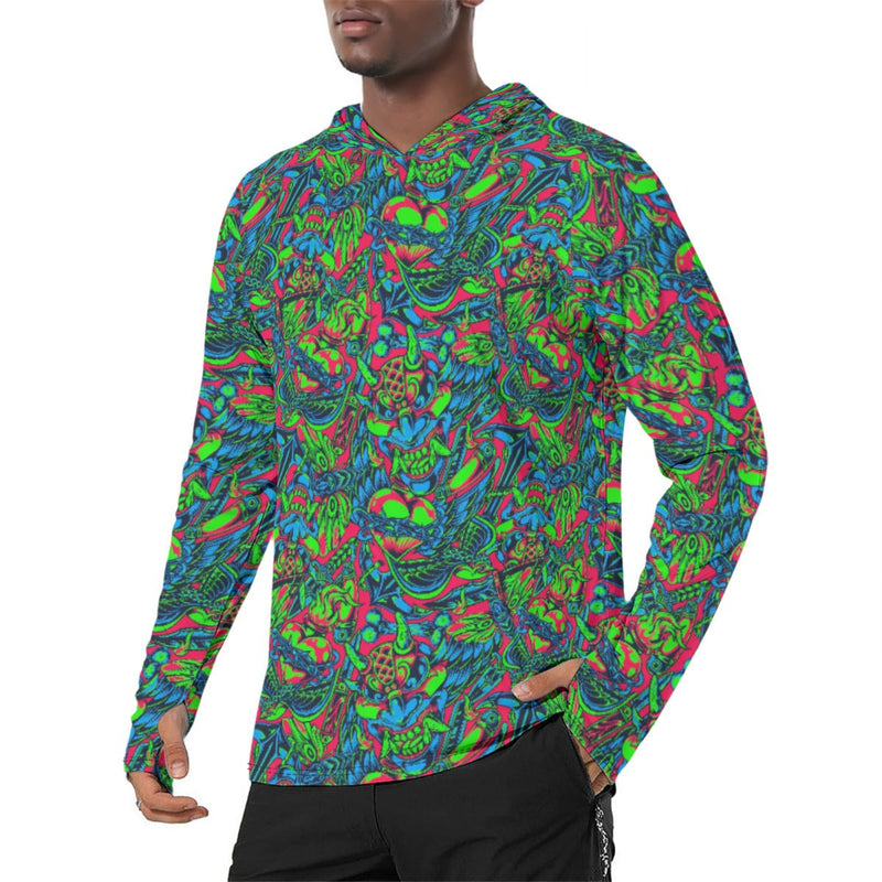 Kabuki Phantom Neon CAMO Mens Sunscreen Sports Hoodie With Thumb Holes