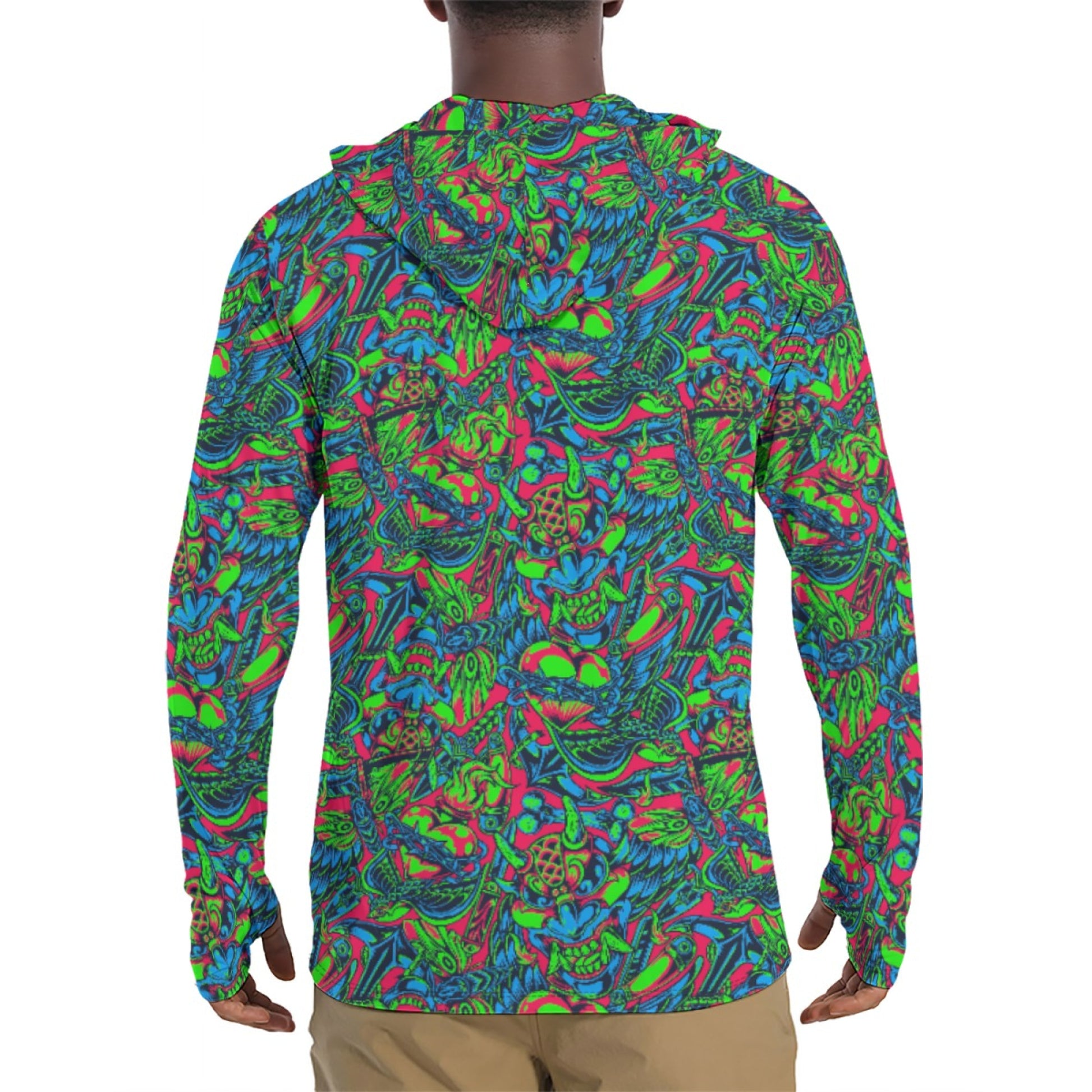 Kabuki Phantom Neon CAMO Mens Sunscreen Sports Hoodie With Thumb Holes - S / White