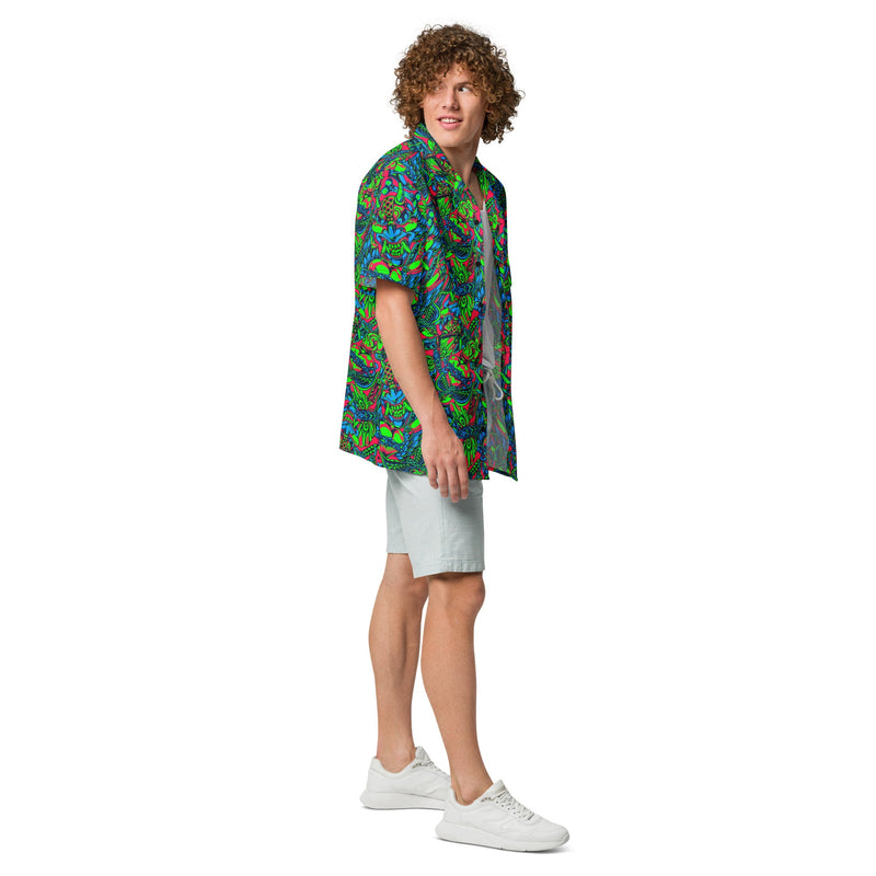 Kabuki Phantom Neon CAMO Unisex Short-Sleeve Button Shirt - Button-Up