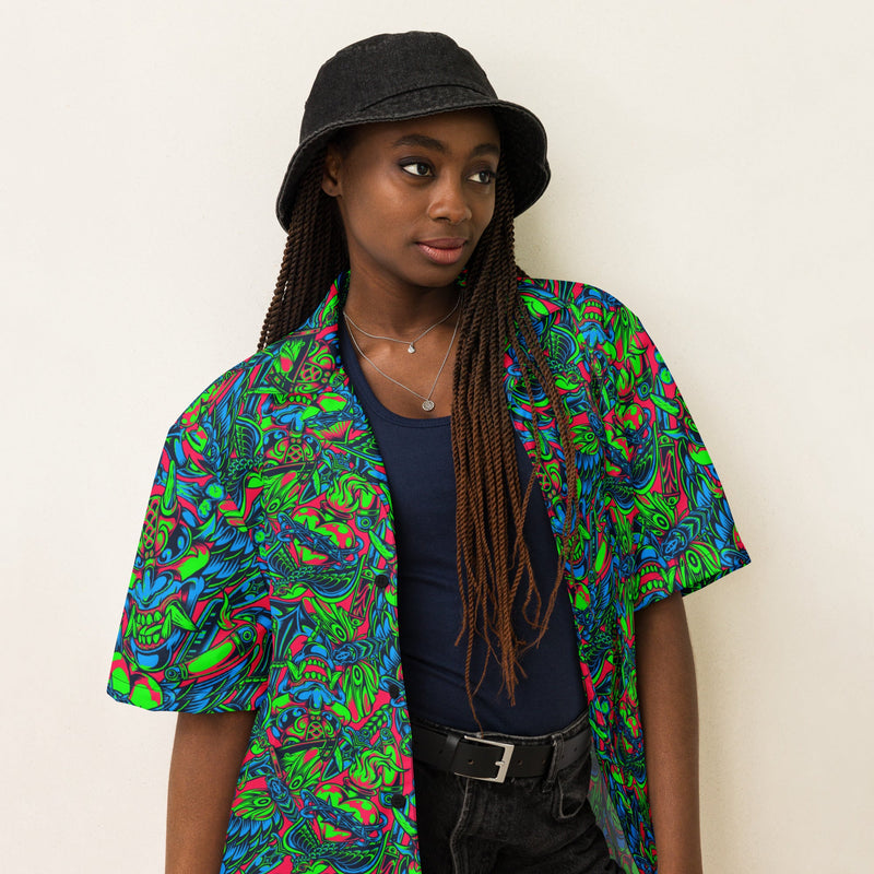Kabuki Phantom Neon CAMO Unisex Short-Sleeve Button Shirt - Button-Up