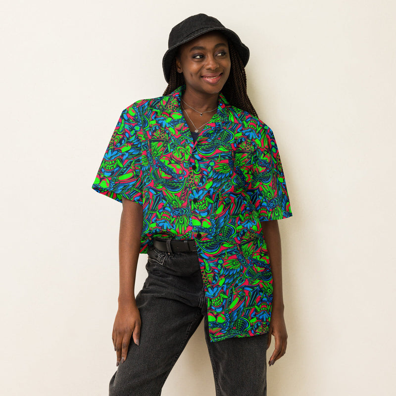 Kabuki Phantom Neon CAMO Unisex Short-Sleeve Button Shirt - Button-Up