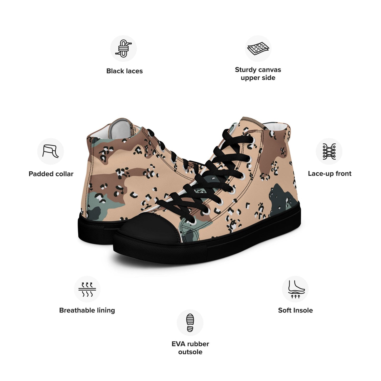 Kazakhstan Chocolate Chip CAMO Mens high top canvas shoes - High Top Canvas Shoes