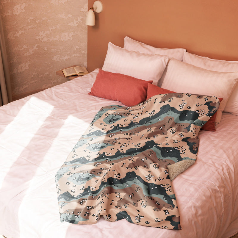 Chocolate Chip Kazakhstan Steppe CAMO Sherpa Blanket