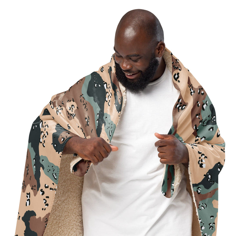 Chocolate Chip Kazakhstan Steppe CAMO Sherpa Blanket