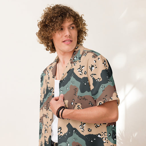 Chocolate Chip Kazakhstan Steppe CAMO Unisex Short-Sleeve Button Shirt - Button-Up