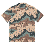 Chocolate Chip Kazakhstan Steppe CAMO Unisex Short-Sleeve Button Shirt - 2XS - Button-Up