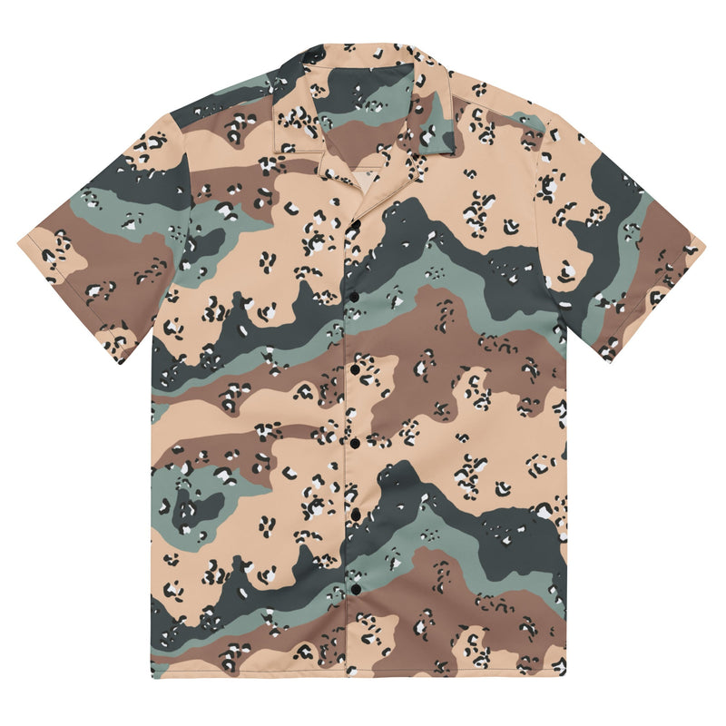 Chocolate Chip Kazakhstan Steppe CAMO Unisex Short-Sleeve Button Shirt - 2XS - Button-Up