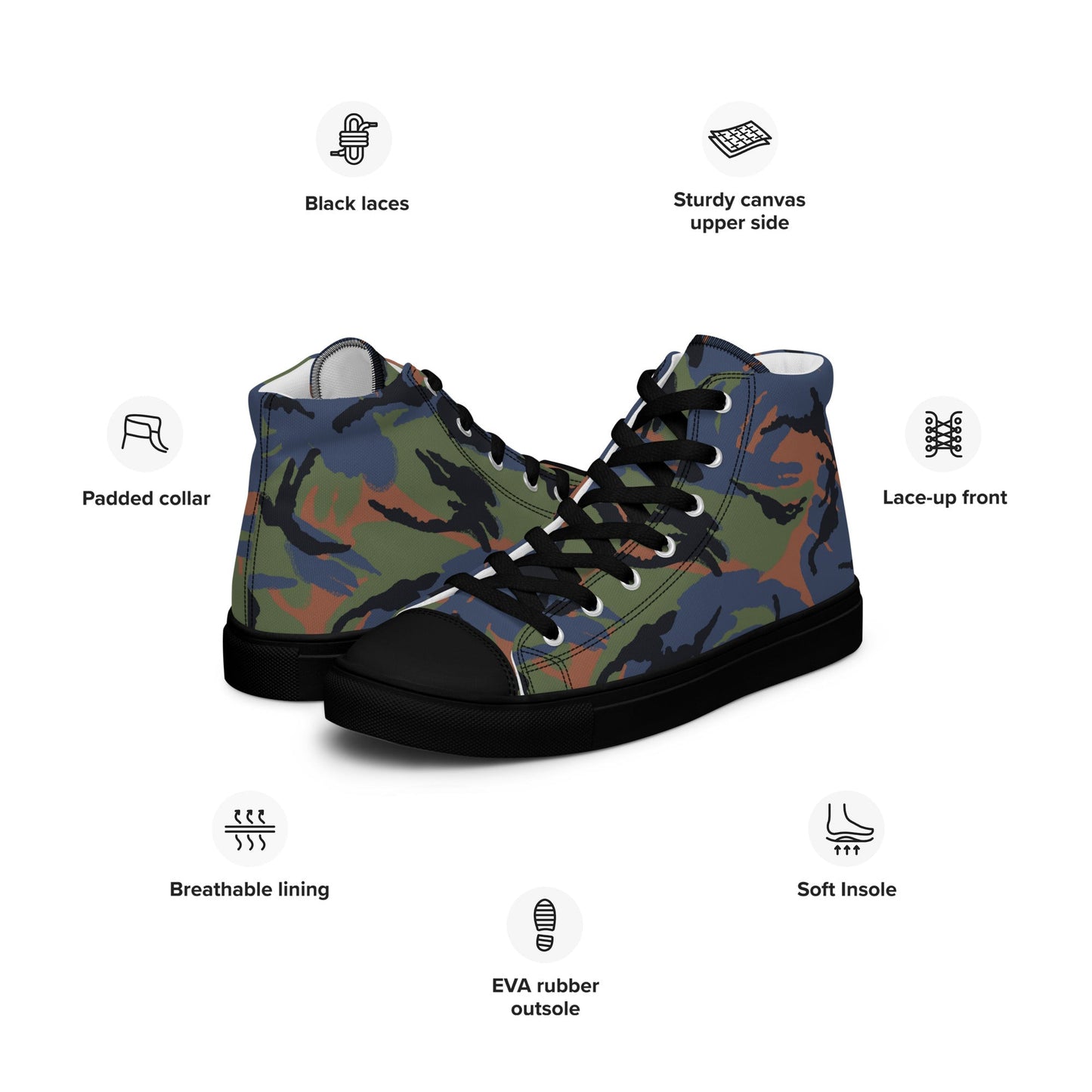 Kenyan DPM Air Force CAMO Mens high top canvas shoes - High Top Canvas Shoes
