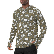 KLMK Red Dawn CAMO Mens Sunscreen Sports Hoodie With Thumb Holes - S / White