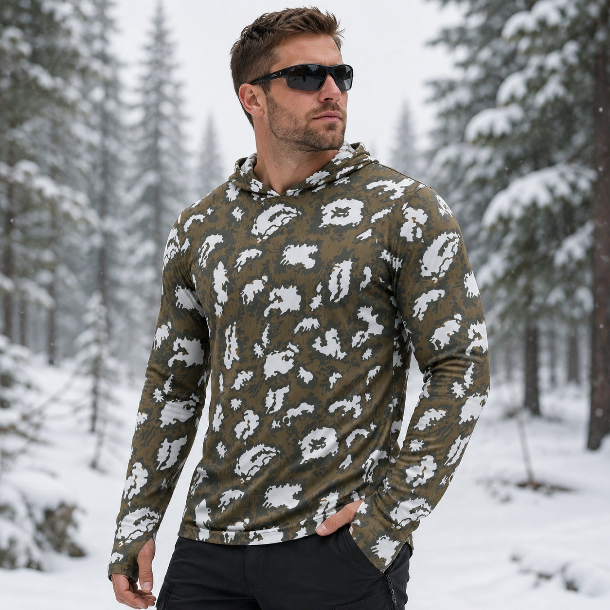 CAMO HQ - KLMK Red Dawn CAMO Mens Sunscreen Sports Hoodie With