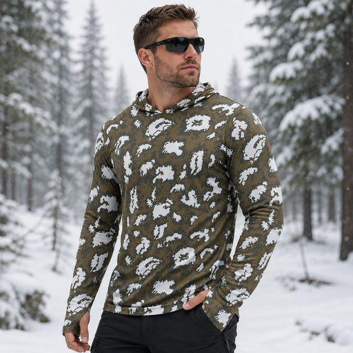 KLMK Red Dawn CAMO Mens Sunscreen Sports Hoodie With Thumb Holes - S / White