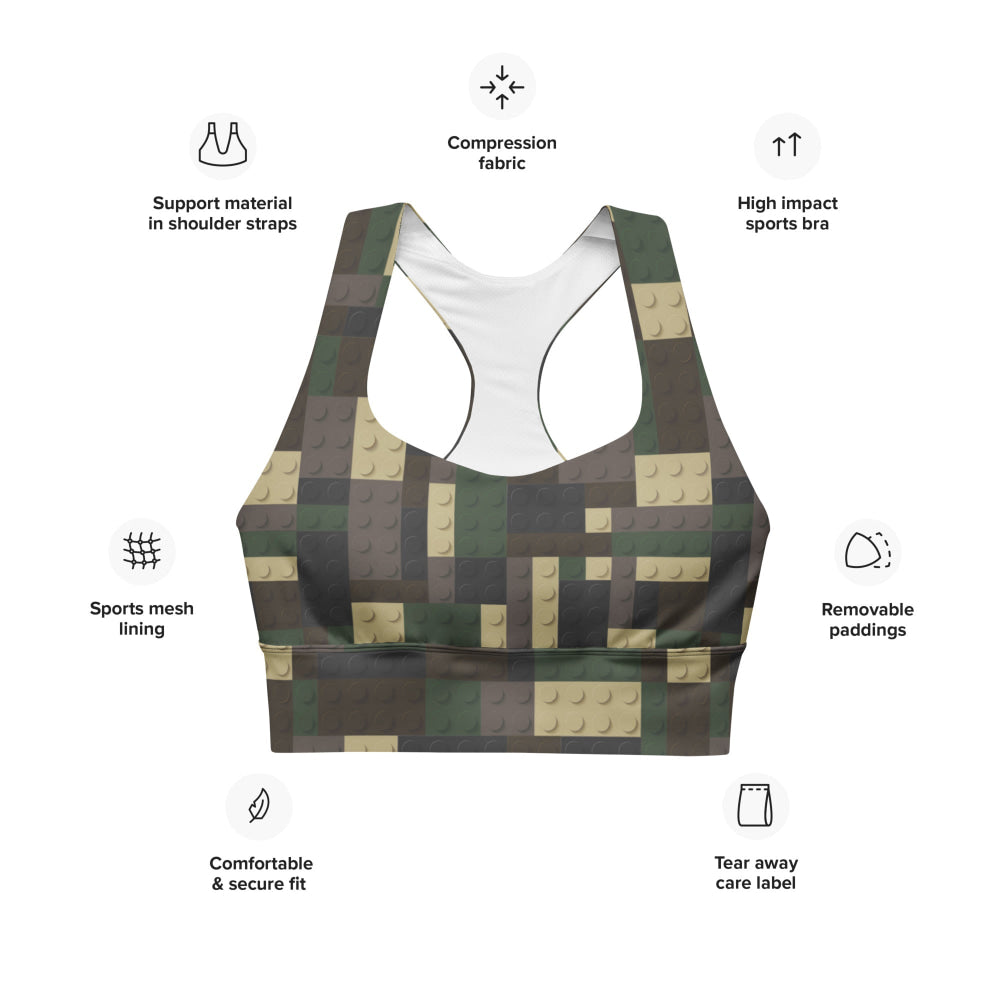 Lego Bricks Woodland CAMO Longline sports bra - Womens Sports Bra