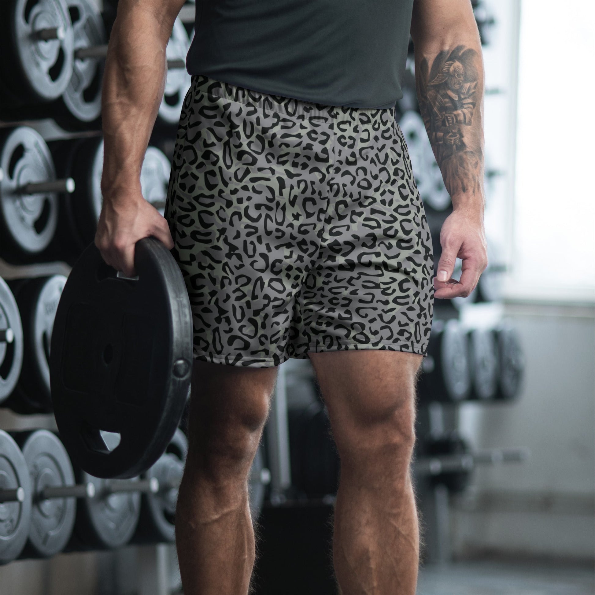Leopard Spot Grey CAMO Unisex Athletic Long Shorts - 2XS
