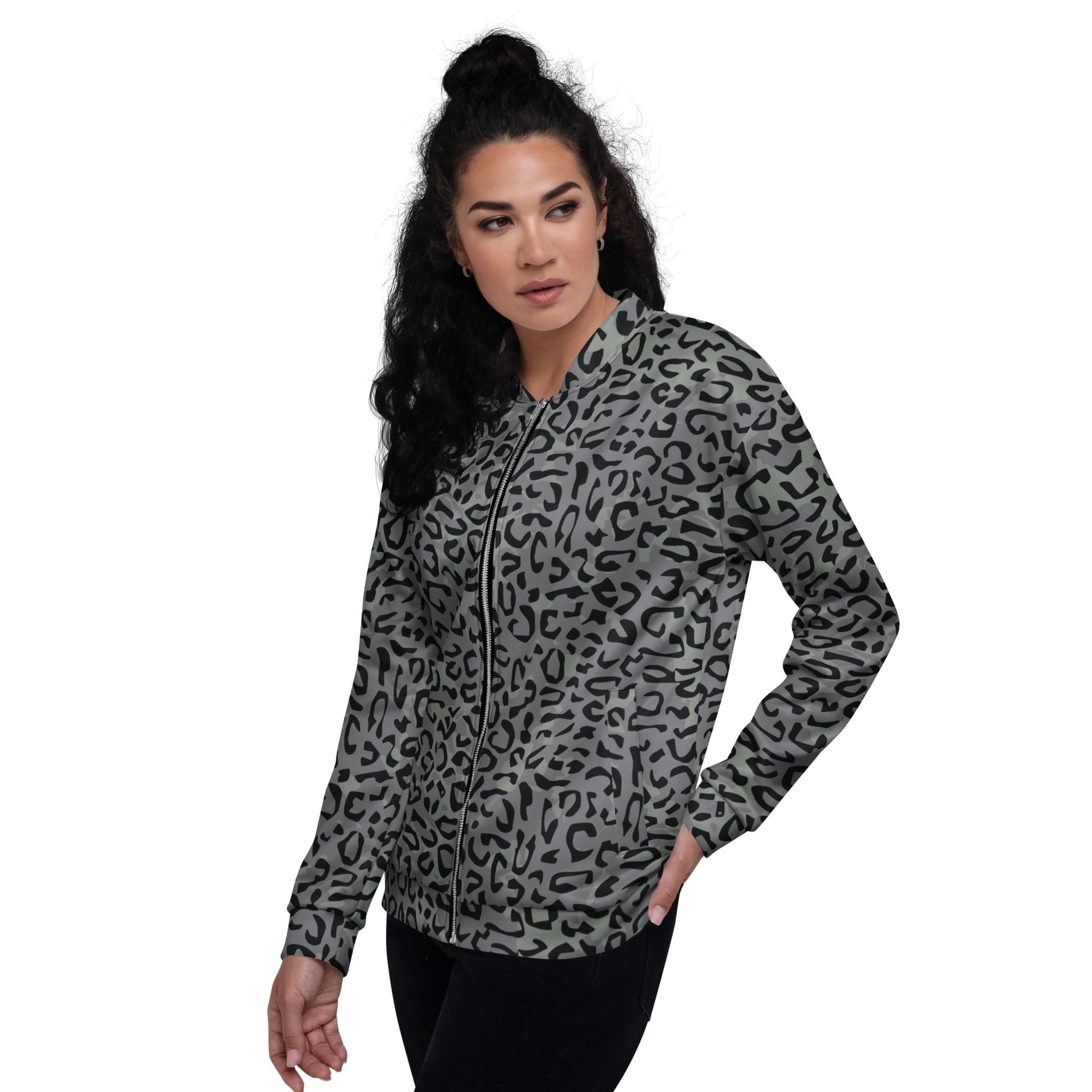 Leopard Spot Grey CAMO Unisex Bomber Jacket - Jackets