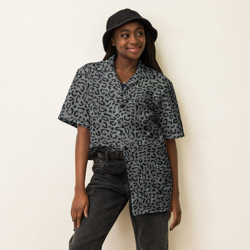 Leopard Spot Grey CAMO Unisex Short-Sleeve Button Shirt - Button-Up