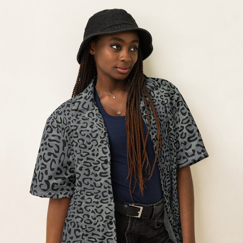 Leopard Spot Grey CAMO Unisex Short-Sleeve Button Shirt - Button-Up