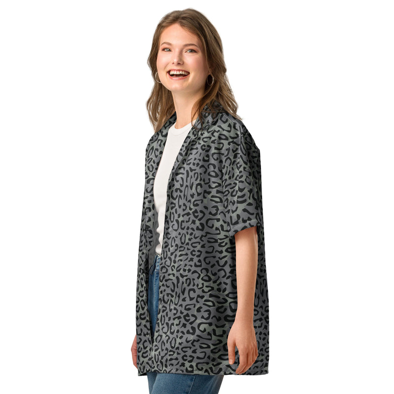 Leopard Spot Grey CAMO Unisex Short-Sleeve Button Shirt - Button-Up