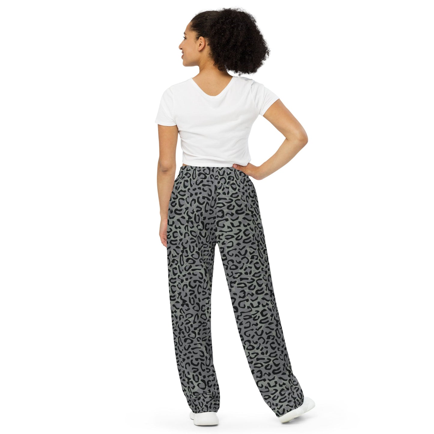 Leopard Spot Grey CAMO unisex wide-leg pants - Wide-leg Pants
