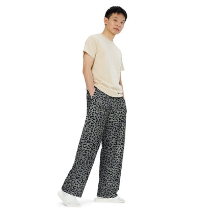 Leopard Spot Grey CAMO unisex wide-leg pants - Wide-leg Pants