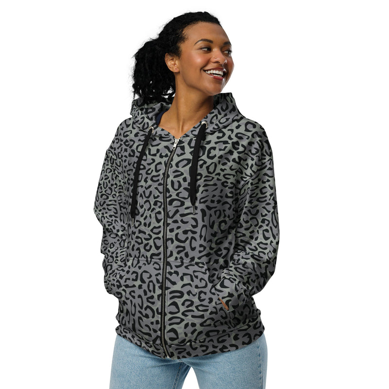 Leopard Spot Grey CAMO Unisex Zip Hoodie