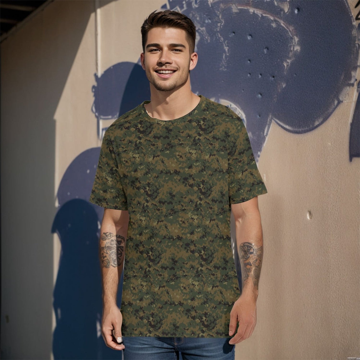 MARPAT Woodland CAMO Mens 100% Cotton T-Shirt - XS / White - T-Shirts