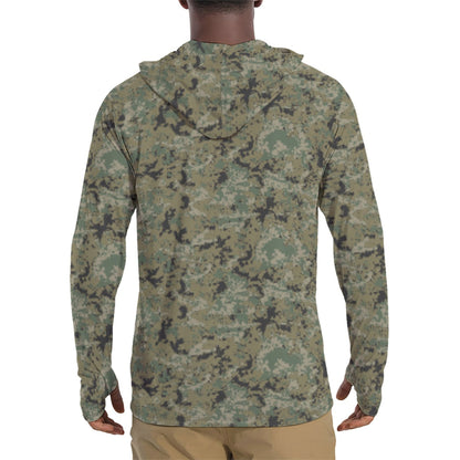 Mexican Naval Infantry Digital Woodland CAMO Mens Sunscreen Sports Hoodie With Thumb Holes