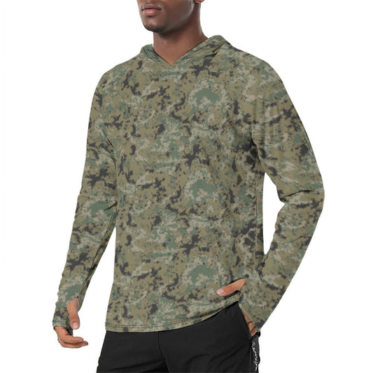 Mexican Naval Infantry Digital Woodland CAMO Mens Sunscreen Sports Hoodie With Thumb Holes - S / White