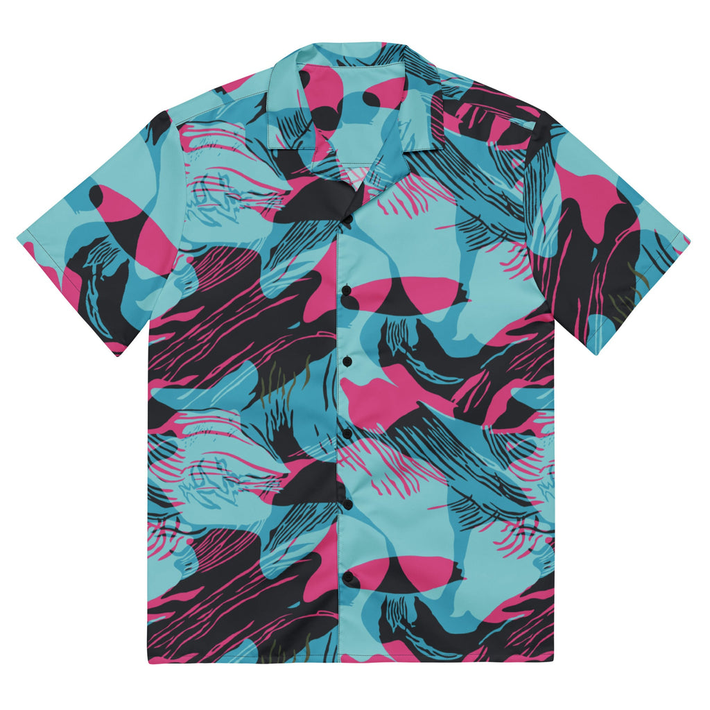 Vila Blomme バーガンディ　半袖シャツ CAMO HQ - Brushstroke Miami Vice CAMO Unisex Short-Sleeve Button