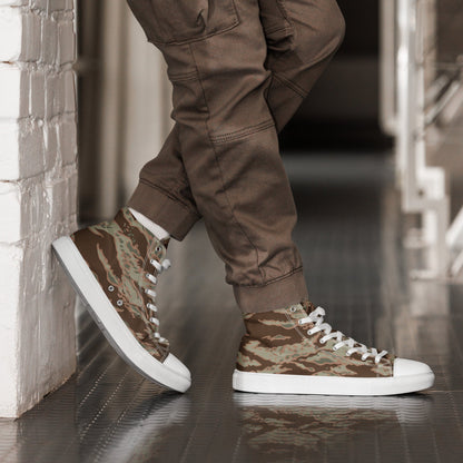 Miami Tiger Stripe Arid CAMO Men’s high top canvas shoes - White / 5 - Mens High Top Canvas Shoes