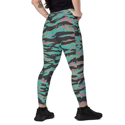 Miami Tiger Stripe CAMO Leggings with pockets - 2XS - Womens With Pockets