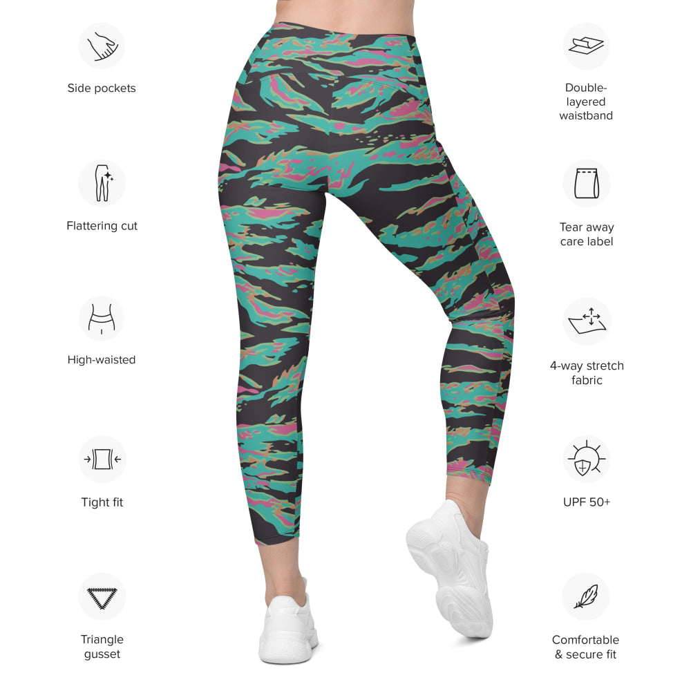 Miami Tiger Stripe CAMO Leggings with pockets - Womens With Pockets