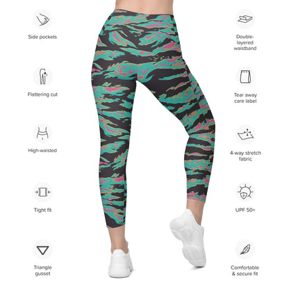 Miami Tiger Stripe CAMO Leggings with pockets - Womens With Pockets