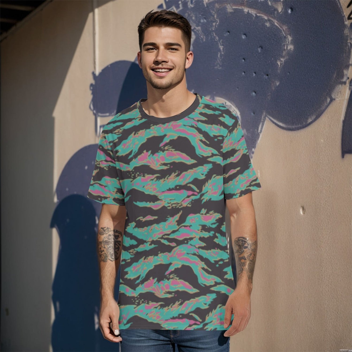 Miami Tiger Stripe CAMO Mens 100% Cotton T-Shirt - XS / White - T-Shirts