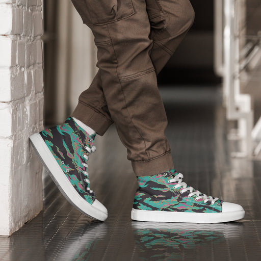 Tiger Stripe Miami CAMO Mens High-Top Canvas Shoes - White / 5