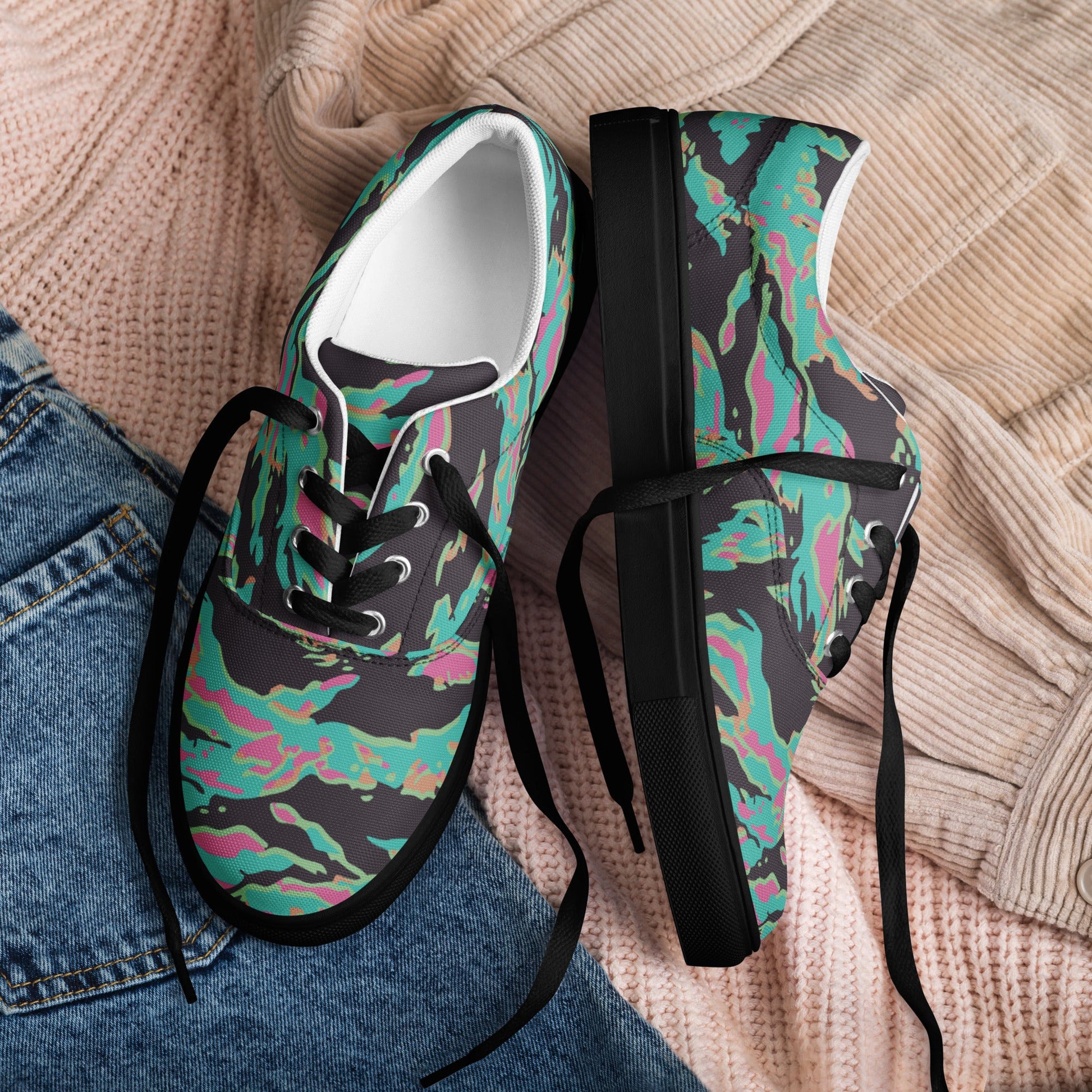 Miami Tiger Stripe CAMO Mens Lace-Up Canvas Shoes - Lace-up