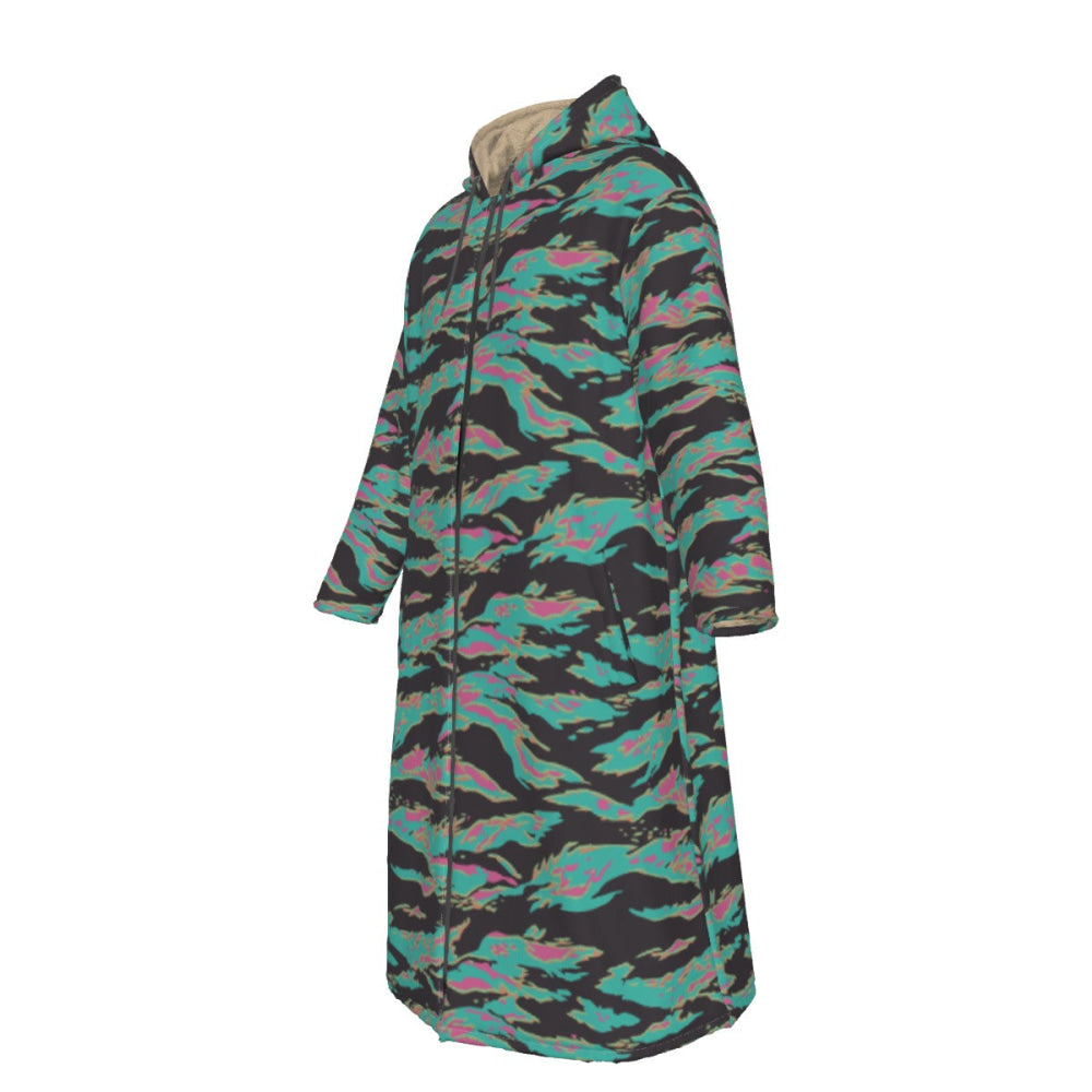 Miami Tiger Stripe CAMO Men’s Sherpa Zip Up Long Coat - Mens