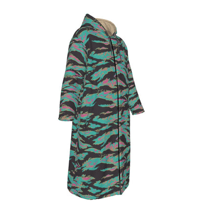 Miami Tiger Stripe CAMO Men’s Sherpa Zip Up Long Coat - Mens