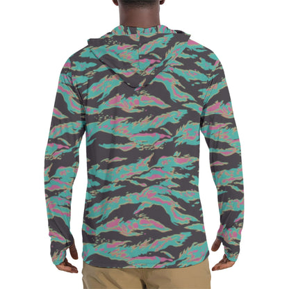 Miami Tiger Stripe CAMO Mens Sunscreen Sports Hoodie With Thumb Holes - Hoodies